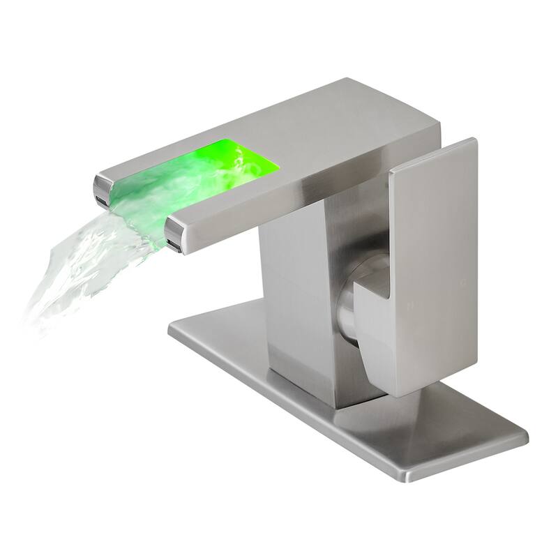 Brushed Nickel Bathroom Sink Faucet with tri-color LED Light