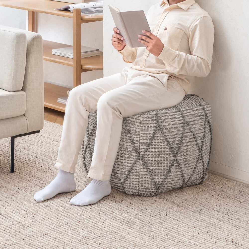 Jani Pouf Ottoman - Cotton-Blend Upholstery with Firm EPP Bead Filling - Footrest or Extra Seating for Living Room