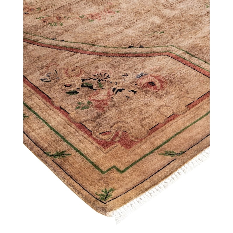 Overton Hand Knotted Wool Vintage Inspired Modern Contemporary Overdyed Beige Area Rug - 4' 1" x 6' 3"