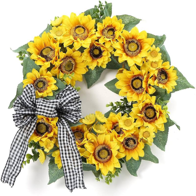 18 inch Spring Summer Sunflowers Wreath, 6 FT Artificial Lemon Garland