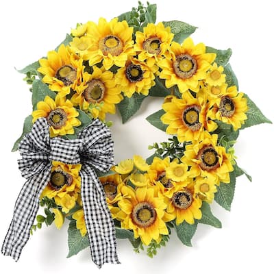 18 inch Spring Summer Sunflowers Wreath, 6 FT Artificial Lemon Garland