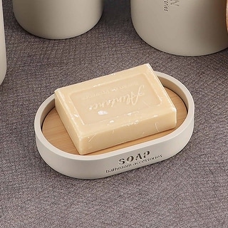 Chic Polyresin Soap Dish with Draining Bamboo Insert - 5 L x 3.4 W x 1 H