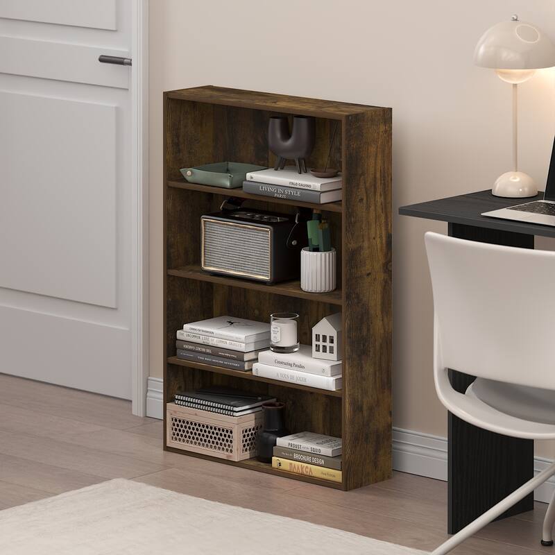 Furinno Basic 4-Tier Open Shelf Bookcase, Bookshelf, Storage Organizer, 6 x 24 x 35, Amber Pine