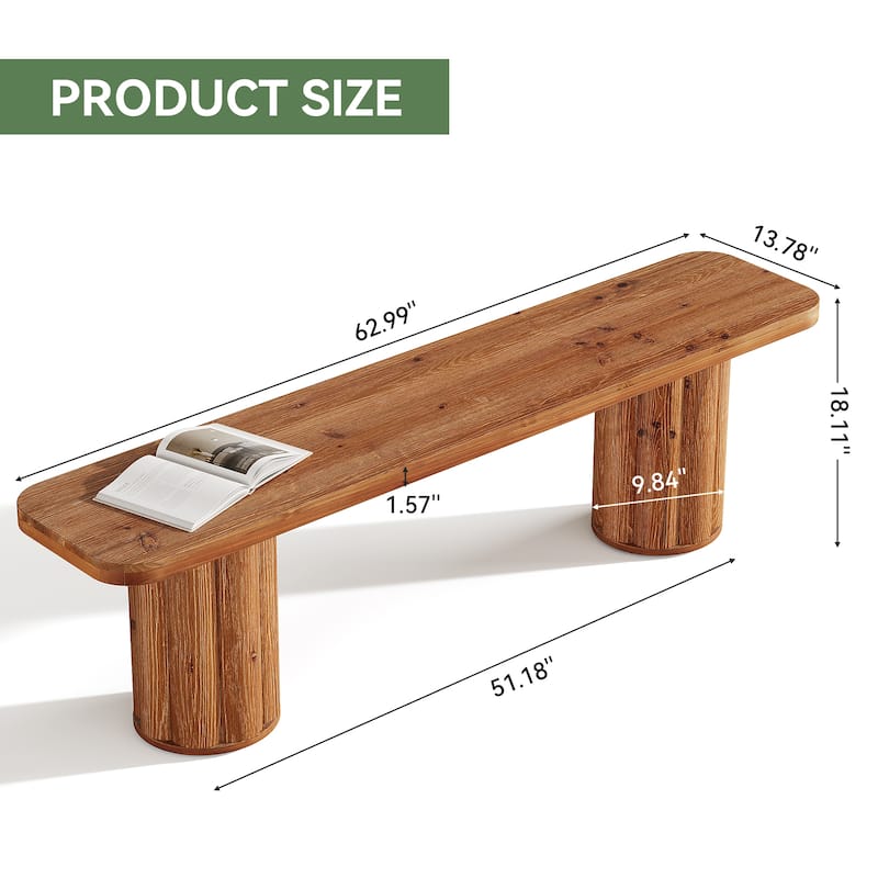 63" Solid Wood Dining Bench, Extra Long Kitchen Bench Seat Entryway Accent Bench for Dining/Living Room Foyer Entrance Bedroom