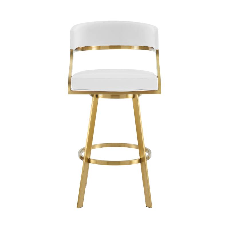 Beth Swivel Barstool Chair, Gold Stainless Steel, White Faux Leather