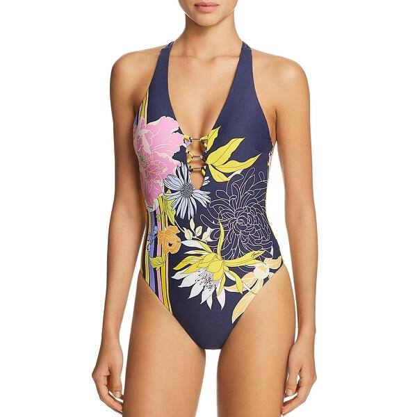 Shop Trina Turk Womens Harbour Plunging Botanical One Piece