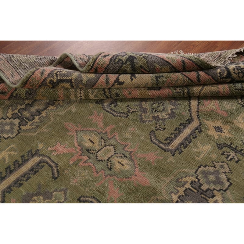 Green Geometric Heriz Serapi Indian Area Rug Handmade Wool Carpet - 7'10"x 9'11"