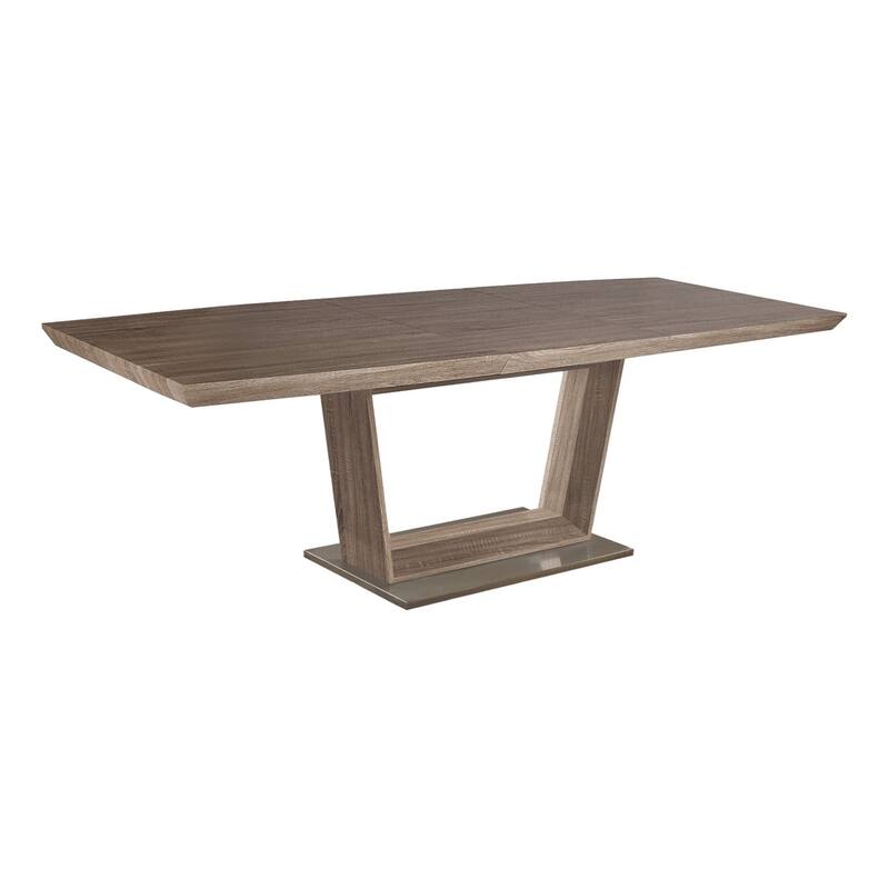 HomeRoots 71" Gray Wood and Metal Self-Storing Leaf Pedestal Base Extendable Dining Table - 71.00 in. x 30.00 in. x 42.00 in.