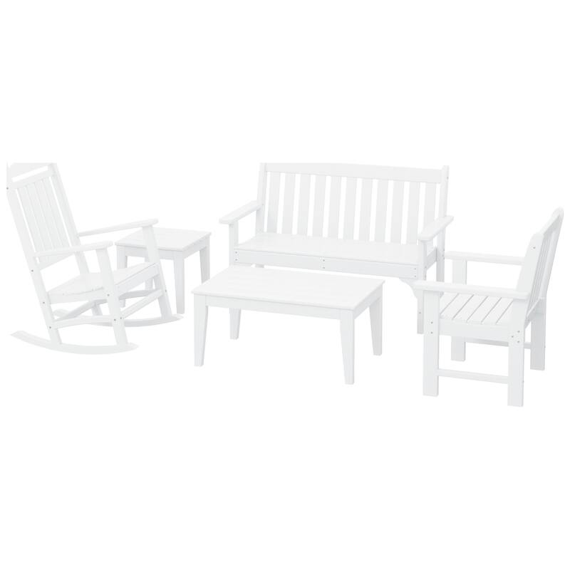Laguna Outdoor Patio 5-Piece Porch Bench & Rocking Chair Conversation Set