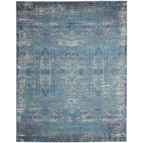 8' x 10' Blue Distressed Medallion Area Rug - 3'6