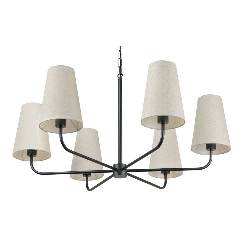 NADAAL STUDIOS Auren Pendant Lamp, Six-Light Chandelier with Linen Shades and Metal Frame Black