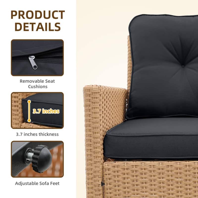 Patio Watcher 2 Pieces Outdoor Beige Rattan 360 Degree Swing Patio Conversation Chair Set with Cushions