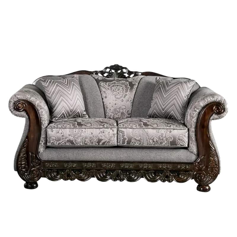 Delie 2pc Sofa Loveseat Set, Gray Chenille, 4 Accent Throw Pillows