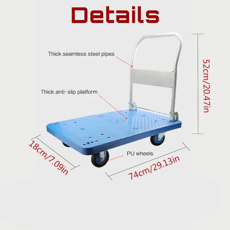 Hand Truck Platform Cart With 330lb Weight Capacity, Foldable Dolly