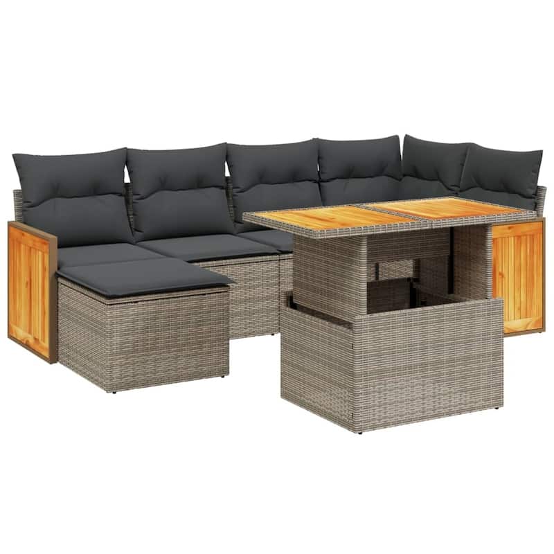 vidaXL Patio Sofa Set with Cushions Table and Sofa Modules 7 Piece Poly Rattan - 21.7 x 39.4 x 28.7 in