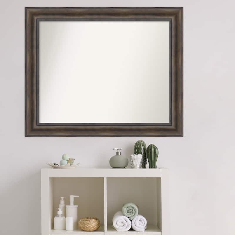 Non-Beveled Wood Bathroom Wall Mirror - Rustic Pine Frame