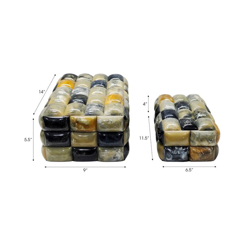 Resin Boxes Woven Glossy Block Texture (Set of 2) - 10", 12" Black - 12.5" x 8" x 5.5"