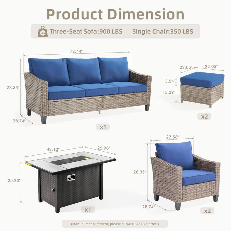 ​​OVIOS 6-Piece Outdoor Wicker Set with Fire Pit Table​