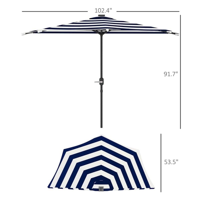 8.5’ Half Patio Umbrella with Solar Panel Lights and UPF 30+ Protection Hand Crank Air Vented Top - 8.5' L x 4.5' W x 7.6' H