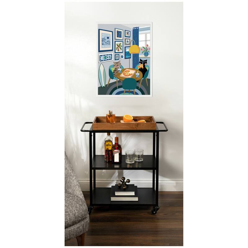 Kate and Laurel Pizza Cats by Rachel Lee 3 Birdies Studio Framed Canvas Wall Art Print