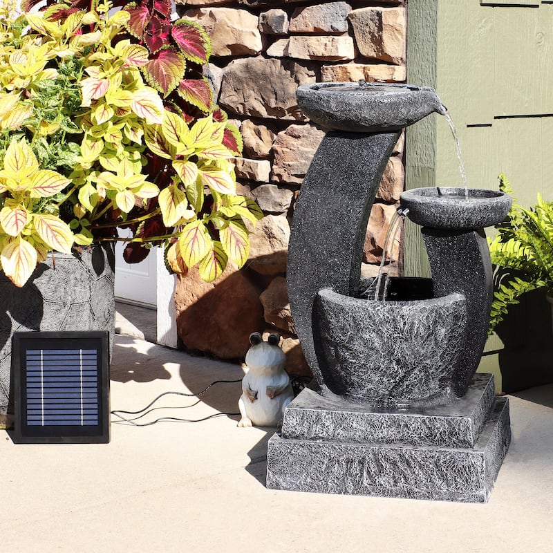 28" Modern Cascading Bowls Solar Water Fountain with Battery & LED