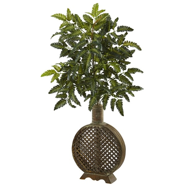 Nearly Natural Bracken Fern with Open Weave Planter