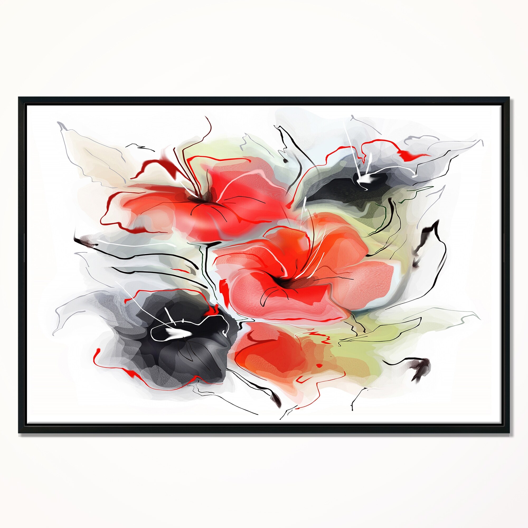 Shop Designart Red Black Abstract Floral Design Extra Large