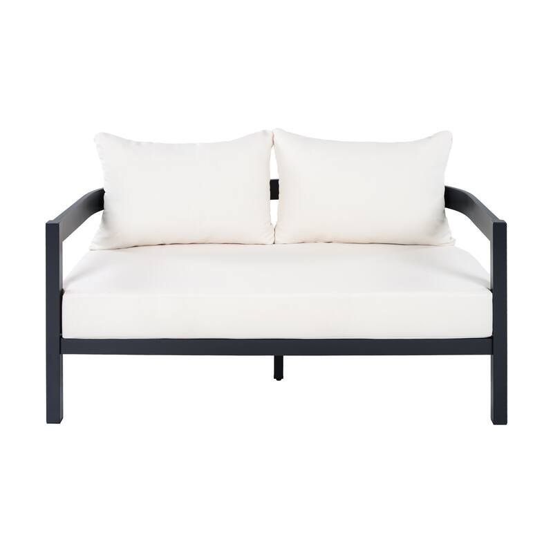 Christopher Knight Home - Modern 52.6" Outdoor Curved Back 2-Seater Loveseat with Aluminum Frame & Water-Resistant Cushions