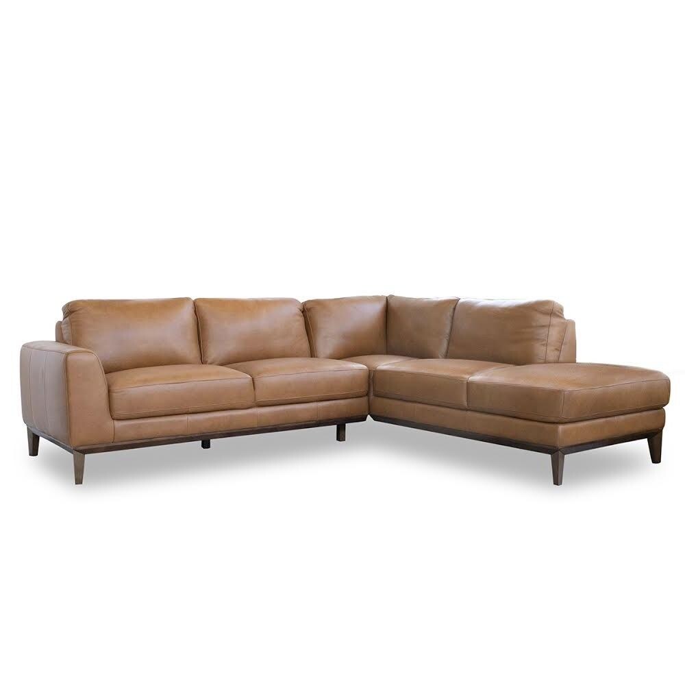 Ashcroft Mid-Century Modern Milton Tan Leather Sectional Sofa (Right Chaise) - 33"H x 100"W x72"D