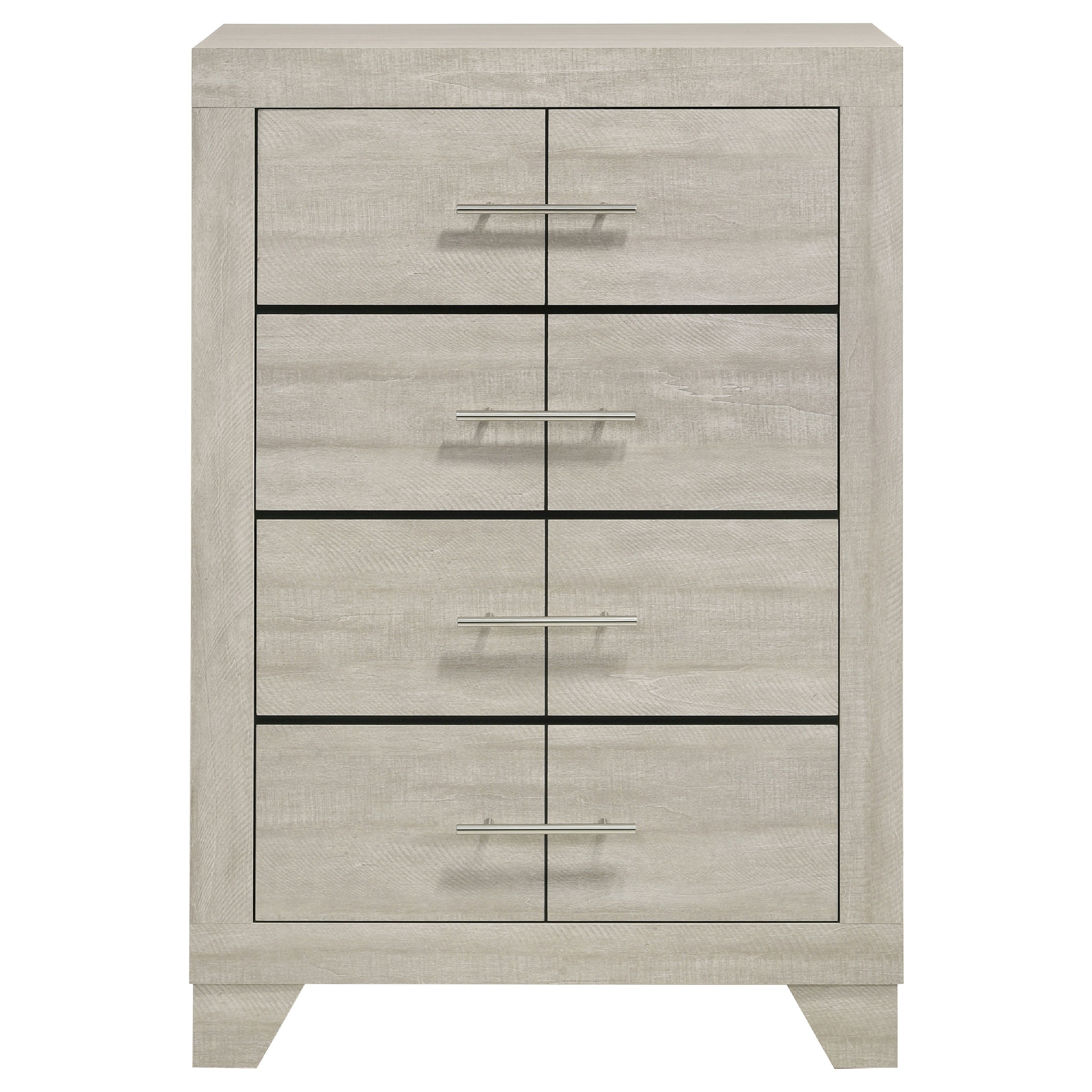 Qanto Tall Dresser Chest, 4 Drawers, Nickel Metal, Rustic Cream Wood