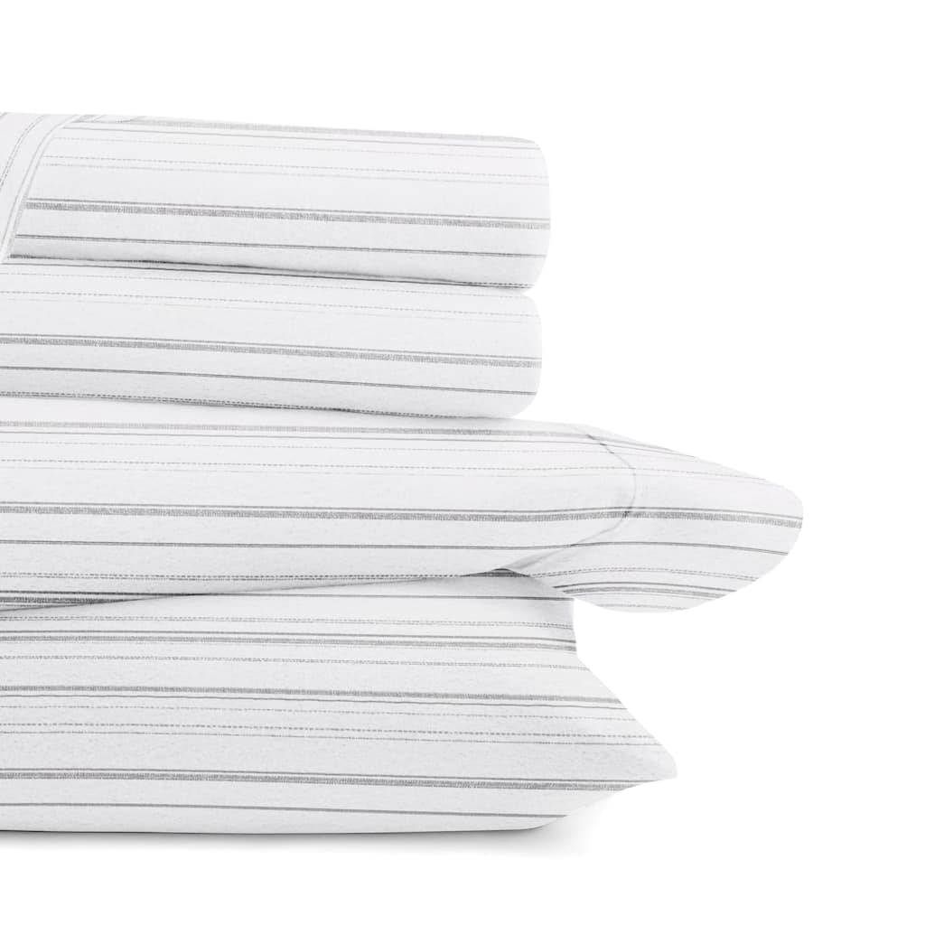 Becky Cameron Weathered Stripe 4 Piece 100% Cotton Brushed Flannel Deep Pocket Bed Sheet Set