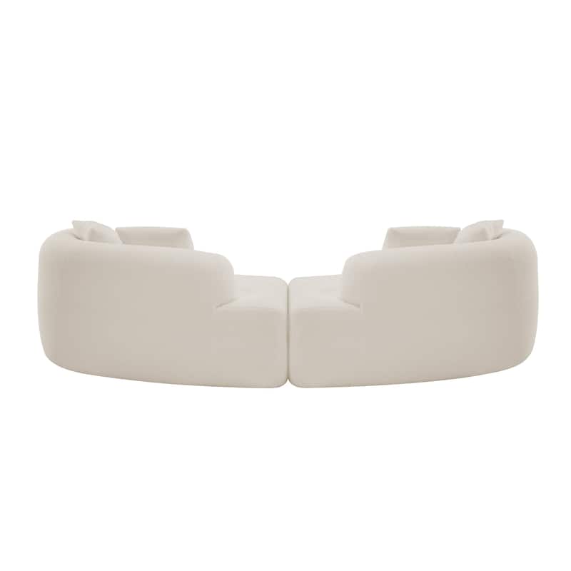 Curved Four Seater Full Compression Sponge Sofa,Teddy Velvet Fabric, No-Assembly Compact Sofa