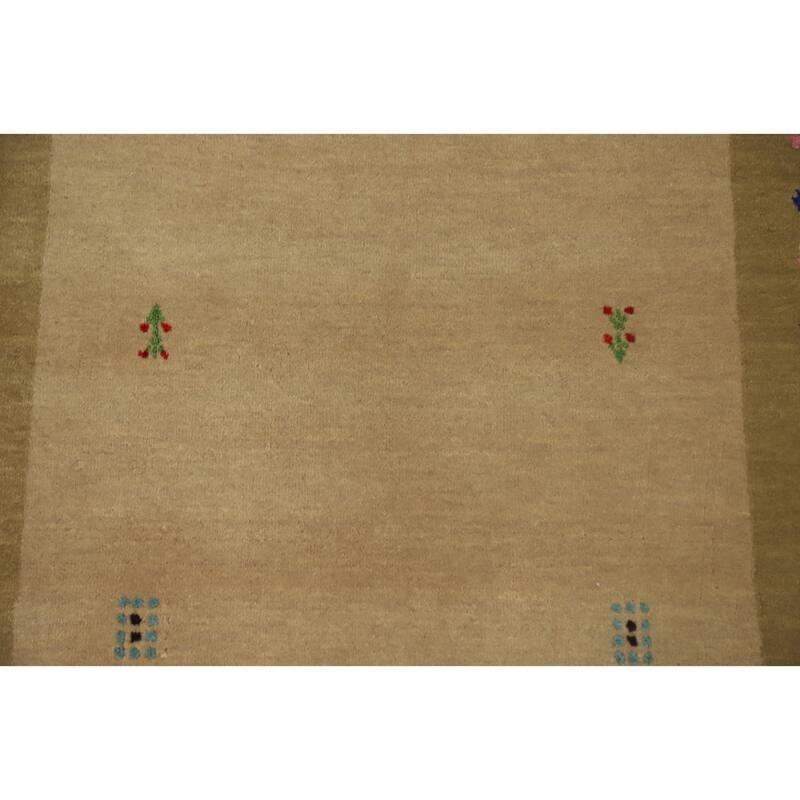 Hand Knotted Oriental 100% Wool Carpet Tribal Animal Pictorial Beige & Ivories Gabbeh Area Rug - 4' 5'' X 2' 4''