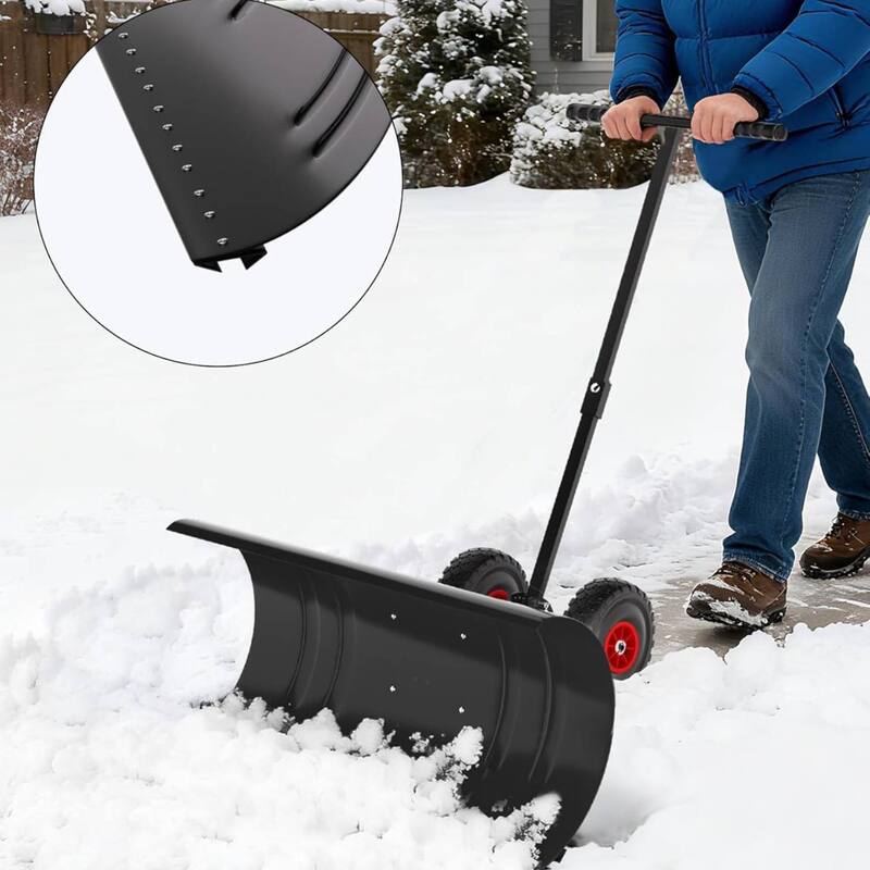 Heavy Duty Single Rod 29-Inch Steel Snow Shovel Plow for Driveways, Sidewalks, Yards - Black