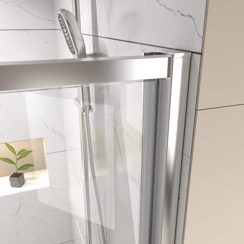 60"x71" Single Pivot Swing Shower Doors in Nickel/Black/Chrome Frameless Enclosure Tub Doors with Clear Tempered Glass