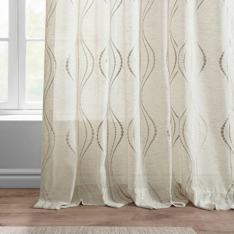 Exclusive Fabrics Suez Embroidered Faux Linen Sheer Curtain (1 Panel)