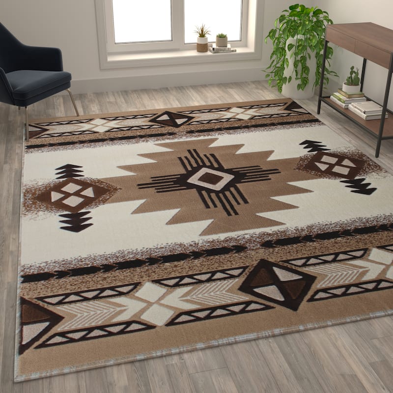 Traditional Southwestern Style Olefin Fiber Geometric Area Rug
