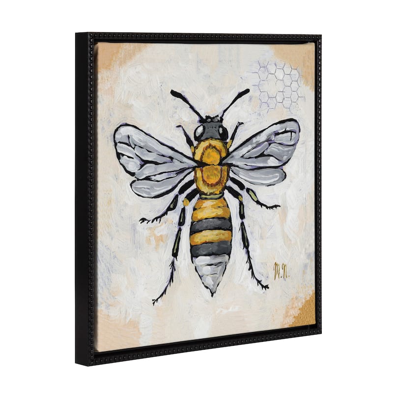 Kate and Laurel Sylvie Beaded Honeycomb Framed Canvas by Mackenzie Nelson - 22x22 - Black