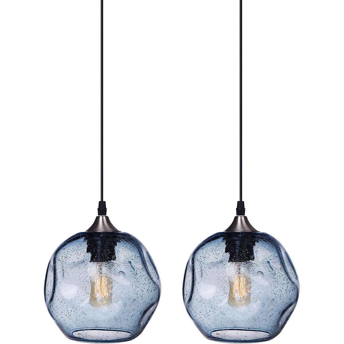 2 pack modern pendant light art glass hanging light blue island seeded pendant lamp Bed Bath Beyond 37002923