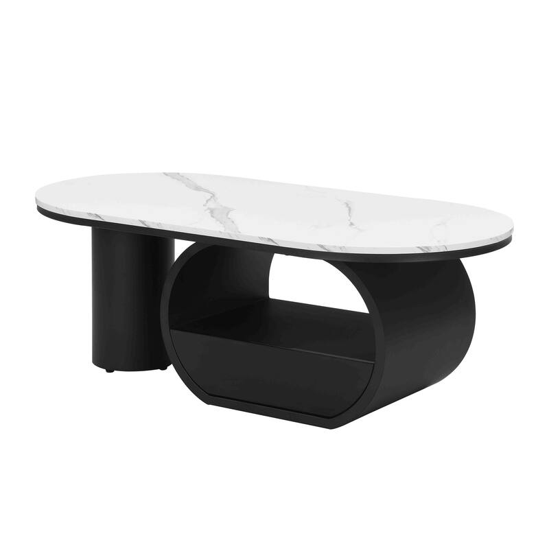 Luxury Industrial Oval Coffee Table, 47.24'' Coffee Table With Storage Drawer,Metal Center Table For Living Room
