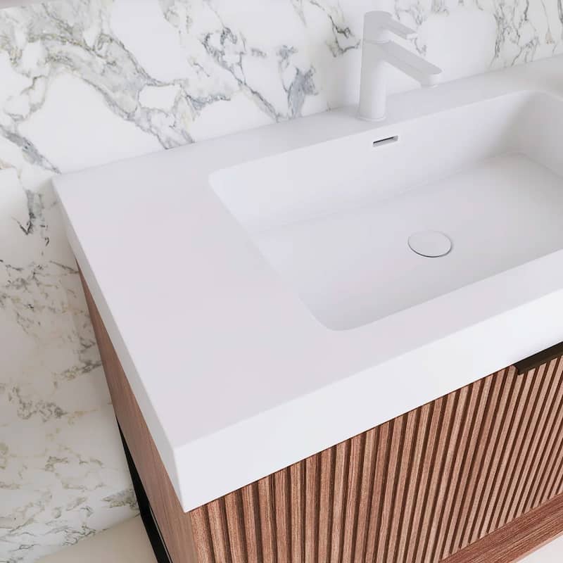 Freestanding Bathroom Vanity with White Integrated Solid Surface Sink