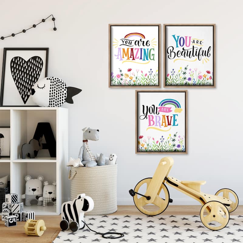 Stupell Confidence Sentiments with Florals Framed Floater Canvas Wall Art Design By Kim Allen (Set of 3)