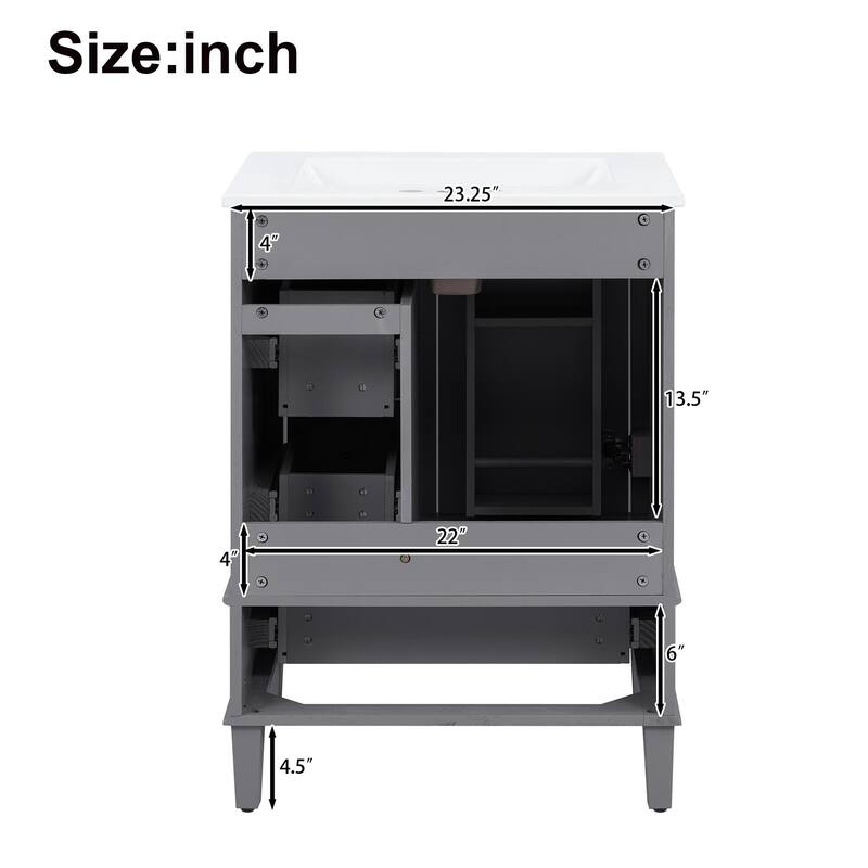 24 Inch Single Sink Bathroom Vanity, Integrated Ceramic Basin Bathroom Storage Cabinet
