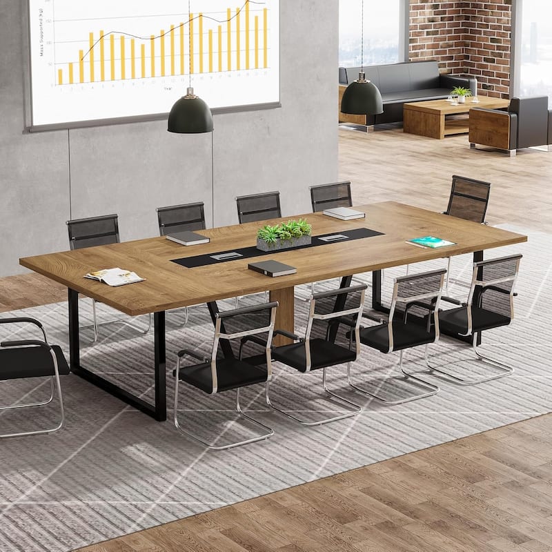 8FT Large Conference Table with Strong Metal Frame for Office Conference