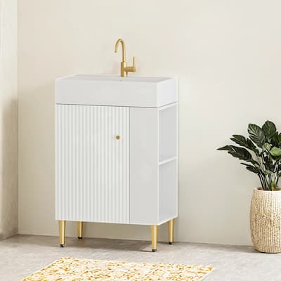 21.6" Open-Shelving Bathroom Vanity with Ceramic Sink, and Soft-Closing Door