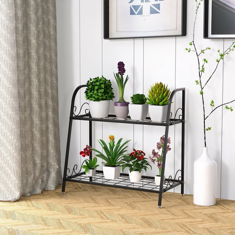Gymax 2-tier Metal Plant Stand Shelf Flower Pot Holder Display Rack - 25'' x 12'' x 24.5''