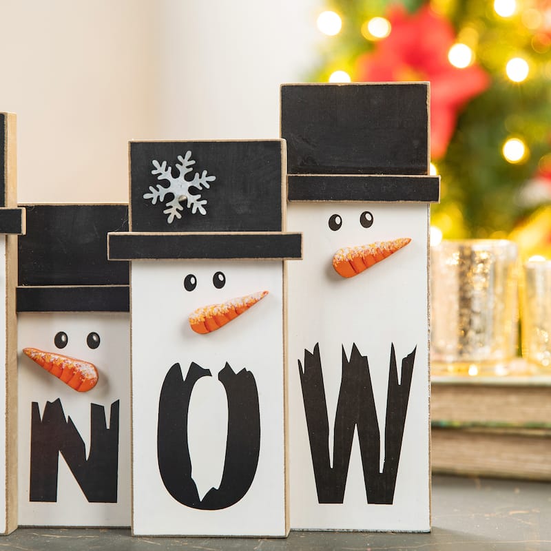 Glitzhome 11.7"L Wooden Christmas Snowman Family Table Decor