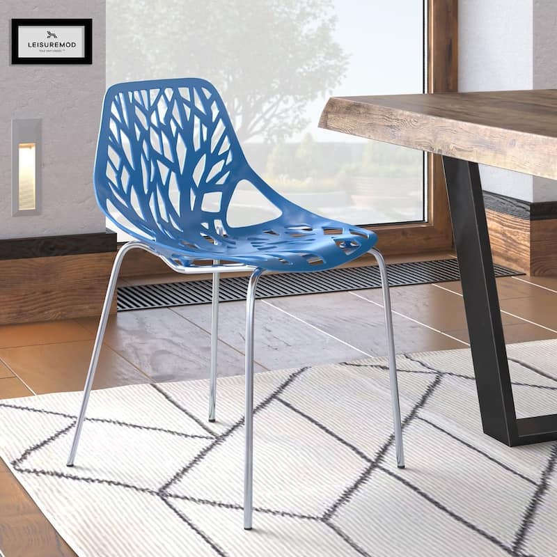 Asbury Stackable Dining Chair with Chrome Legs Side Chair with Modern Cut-Out Design Backrest