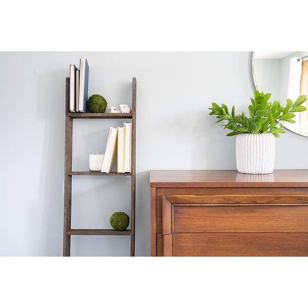 4 Step Rustic Weathered Grey Wood Ladder Shelf