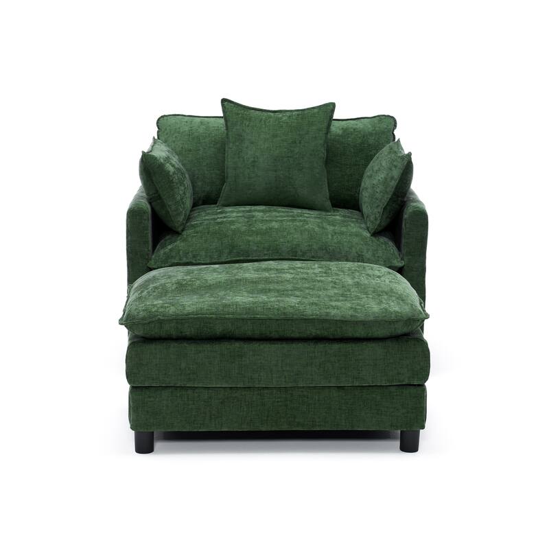 39.4" Chenille Accent Chair Club Chair with Ottoman, Living Room Chair Upholstered Armchair, Chaise Lounge Chair